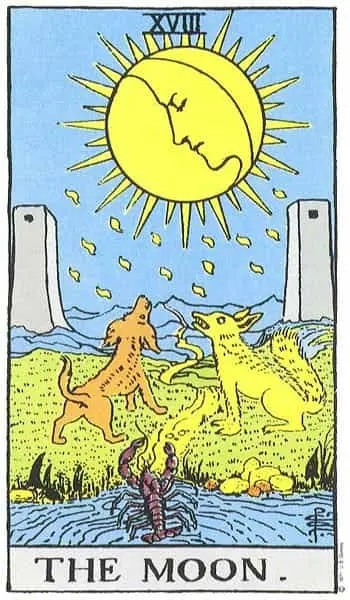 Carta 18. La Luna. Tarocchi Rider Waite